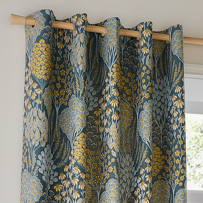  Curtains - Ophelia  Eyelet Curtains Blue/Saffron Wylder