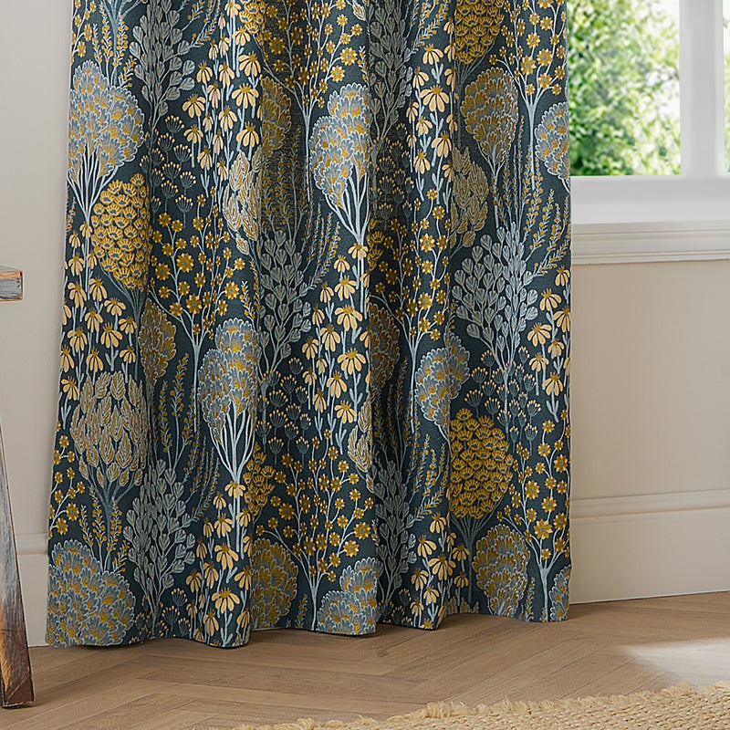  Curtains - Ophelia  Eyelet Curtains Blue/Saffron Wylder