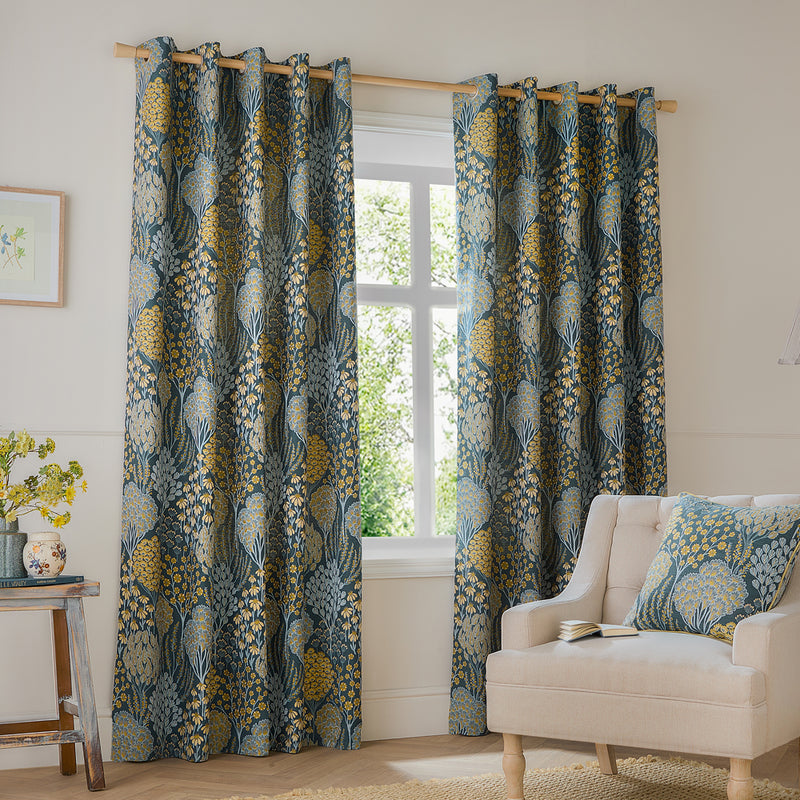  Curtains - Ophelia  Eyelet Curtains Blue/Saffron Wylder