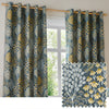 Floral Blue Curtains - Ophelia Fully Lined Floral Jacquard Eyelet Curtains Blue/Saffron Wylder
