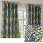  Curtains - Ophelia  Eyelet Curtains Blue/Saffron Wylder