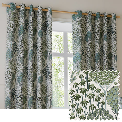 Floral Green Curtains - Ophelia Fully Lined Floral Jacquard Eyelet Curtains Thyme/Mineral Wylder