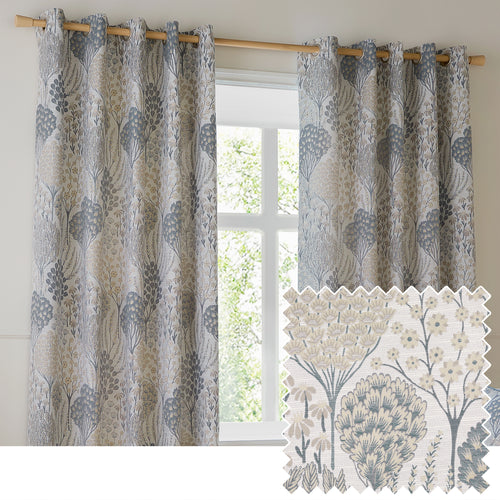 Floral Blue Curtains - Ophelia Fully Lined Floral Jacquard Eyelet Curtains Wedgewood Wylder