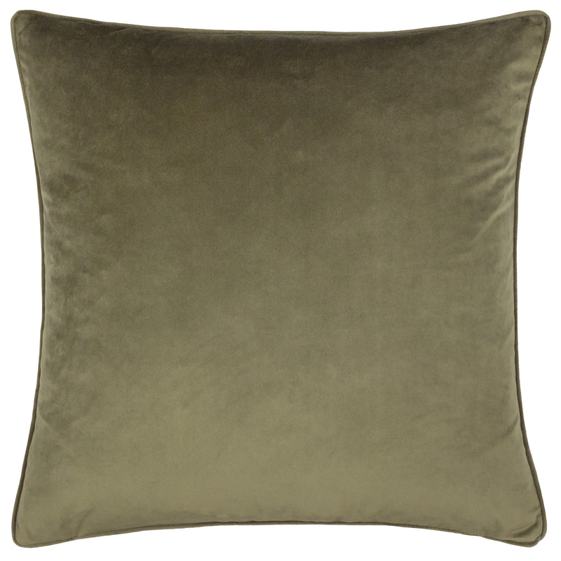 Plain Green Cushions - Opulence Soft Velvet Cushion Cover Khaki Evans Lichfield