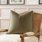 Plain Green Cushions - Opulence Soft Velvet Cushion Cover Khaki Evans Lichfield