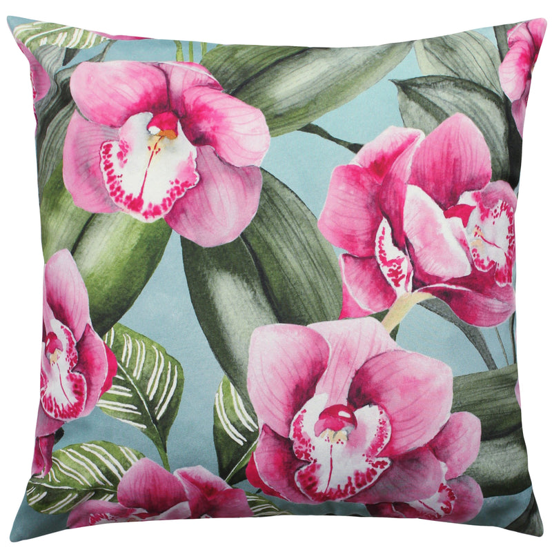 Floral Pink Cushions - Orchids Outdoor Cushion Cover Duck Egg Evans Lichfield