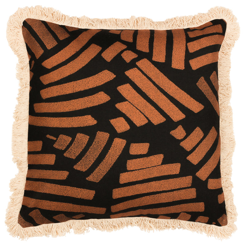 Paoletti Oromo Fringed Cushion Cover in Brown