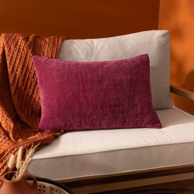 Plain Red Cushions - Osaka Chenille Cushion Cover Burnt Red Yard