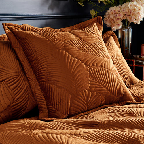 Paoletti Palmeria Quilted Velvet Cushion Cover in Rust