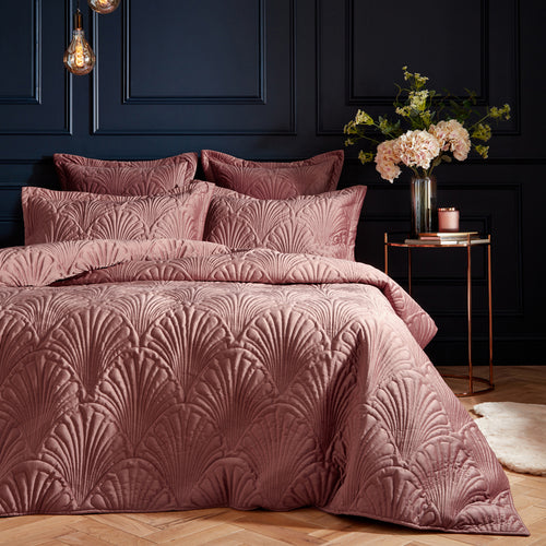 Paoletti Palmeria Quilted Velvet Duvet Cover Set in Blush