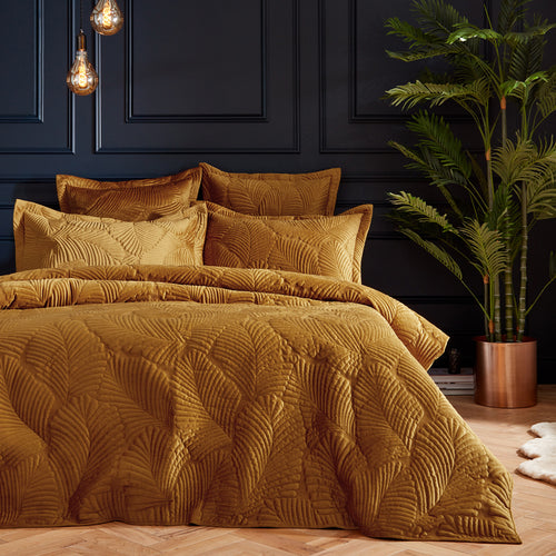 Paoletti Palmeria Quilted Velvet Duvet Cover Set in Gold