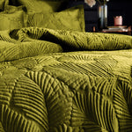 Paoletti Palmeria Quilted Velvet Duvet Cover Set in Moss