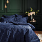 Paoletti Palmeria Quilted Velvet Duvet Cover Set in Navy