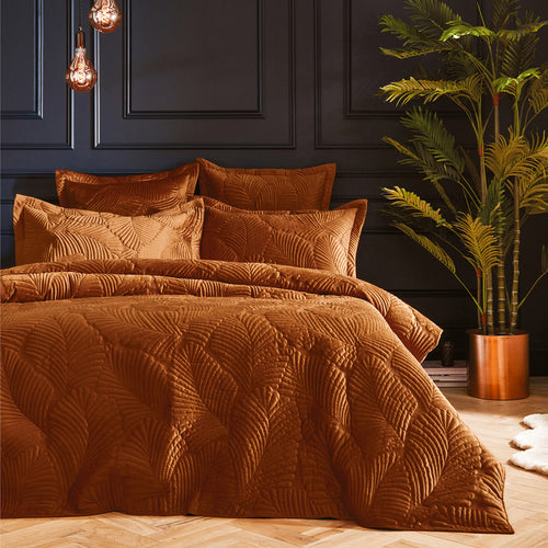 Paoletti Palmeria Quilted Velvet Duvet Cover Set in Rust