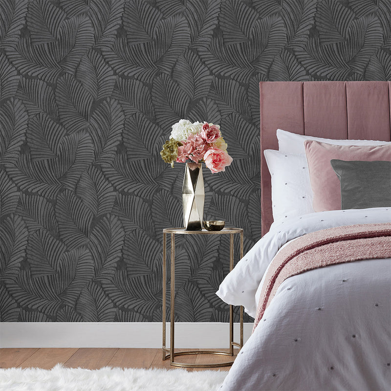 Paoletti Palmeria Vinyl Wallpaper Sample in Black