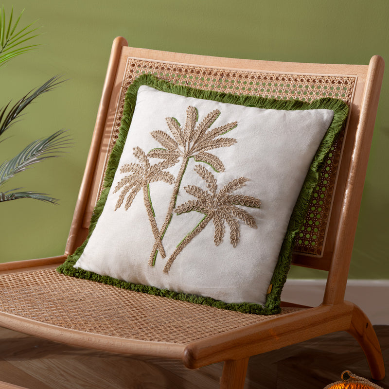  Green Cushions - Palm Embroidered Cushion Cover Green furn.