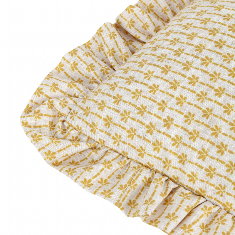 Floral Beige Cushions - Panni Block Textured Ruffle Cushion Cover LINEN/OCHRE furn.