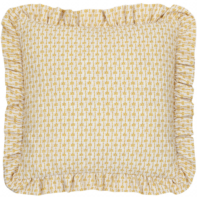 Floral Beige Cushions - Panni Block Textured Ruffle Cushion Cover LINEN/OCHRE furn.