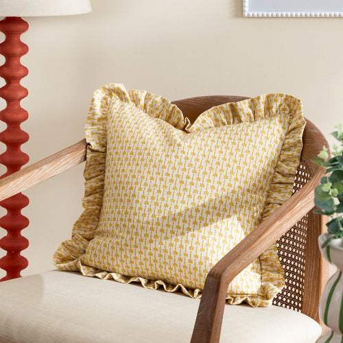 Floral Beige Cushions - Panni Block Textured Ruffle Cushion Cover LINEN/OCHRE furn.