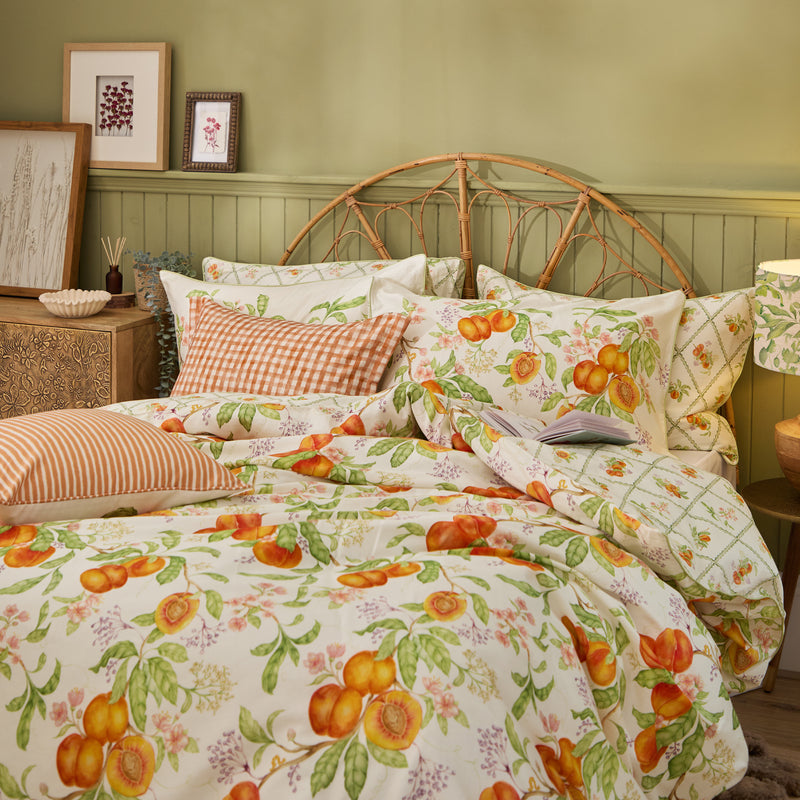 Floral Orange Bedding - Peach Harvest Printed Duvet Cover Set Orange Voyage Maison