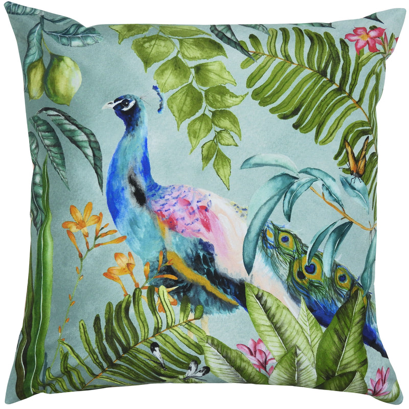 Animal Blue Cushions - Peacock Outdoor Cushion Cover Blue/Blush Evans Lichfield