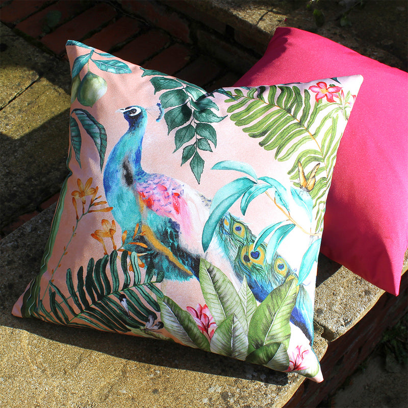 Evans Lichfield Peacock Outdoor Cushion Cover in Blush