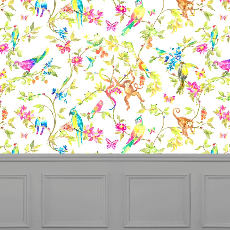 Voyage Maison Perroquet Carn 1.4m Wide Width Wallpaper in White