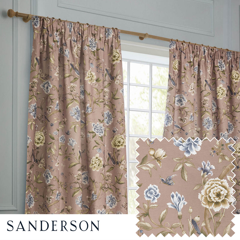 Animal Pink Curtains - Porcelain Garden Printed Chenille Pencil Pleat Curtains Blush Sanderson