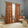 Animal Orange Curtains - Porcelain Garden Printed Chenille Pencil Pleat Curtains Rust Sanderson