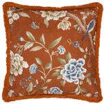 Floral Orange Cushions - Porcelain Garden Chenille Cushion Cover Rust Sanderson