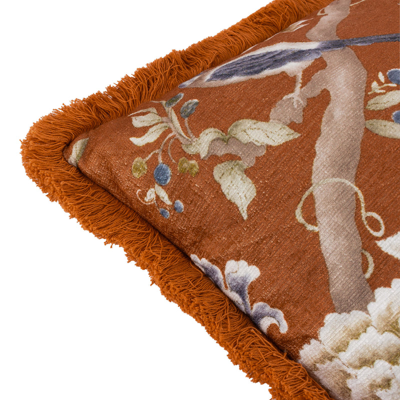 Floral Orange Cushions - Porcelain Garden Chenille Cushion Cover Rust Sanderson