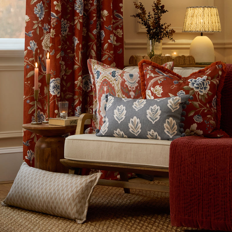 Floral Orange Cushions - Porcelain Garden Chenille Cushion Cover Rust Sanderson