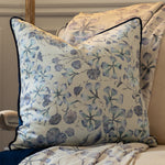 Floral Blue Cushions - Philipa Printed Piped Feather Filled Cushion Blue Voyage Maison