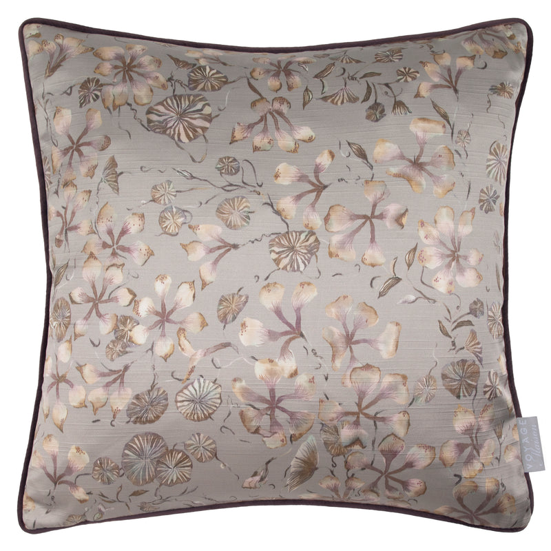 Floral Purple Cushions - Philipa Printed Piped Feather Filled Cushion Viola Voyage Maison