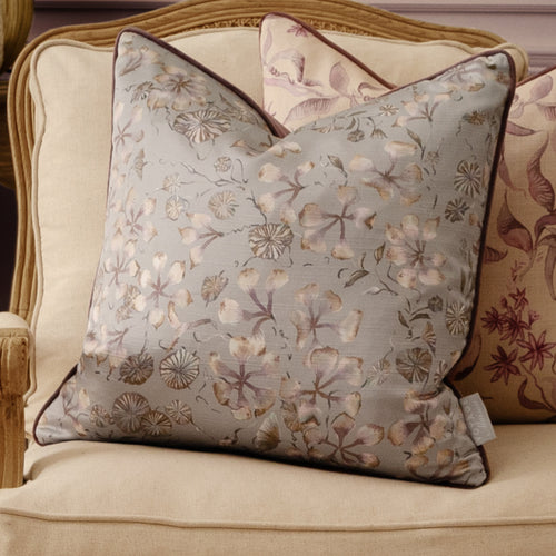 Floral Purple Cushions - Philipa Printed Piped Feather Filled Cushion Viola Voyage Maison