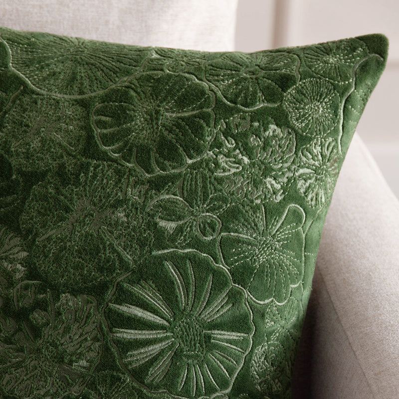Picking Patch Embroidered Velvet Cushion Greenwood