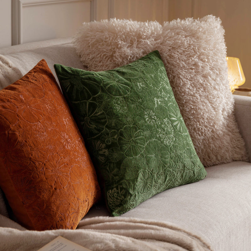 Picking Patch Embroidered Velvet Cushion Greenwood
