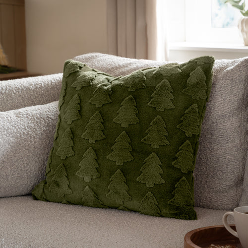 Woodland Green Cushions - Pines Faux Fur Cushion Cover Forest Green Furn