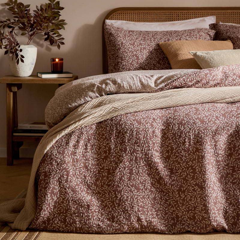 Floral Orange Bedding - Perrie Leaf Muslin 100% Cotton Duvet Cover Set Cinnamon Yard
