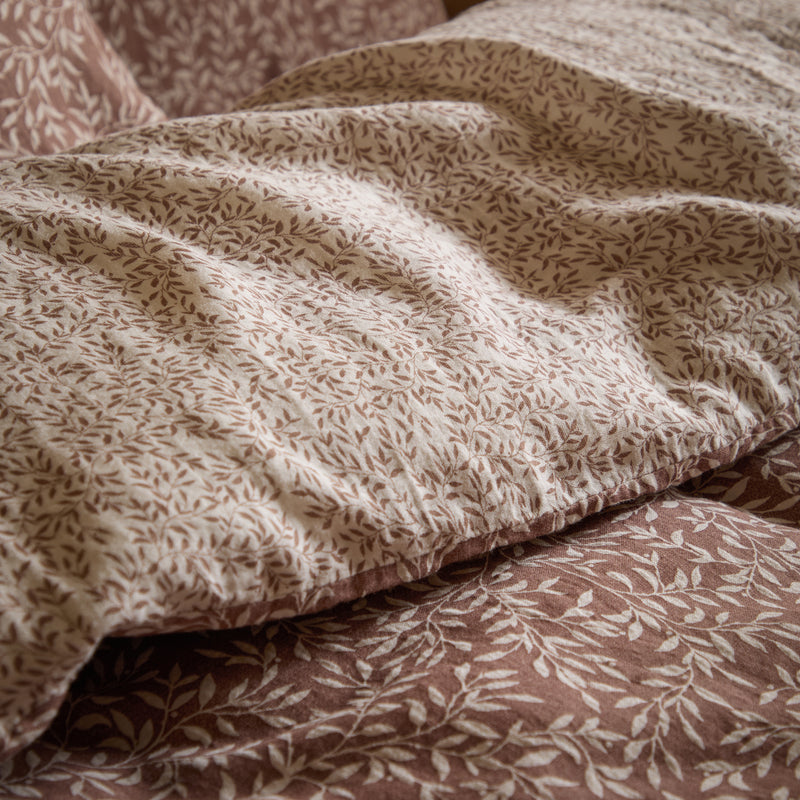 Floral Orange Bedding - Perrie Leaf Muslin 100% Cotton Duvet Cover Set Cinnamon Yard