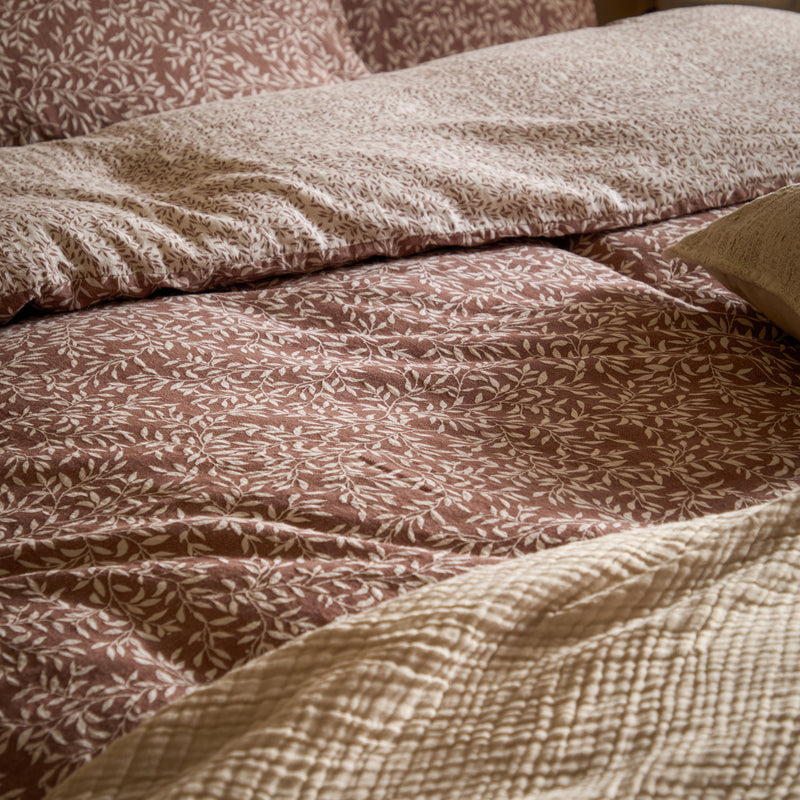 Floral Orange Bedding - Perrie Leaf Muslin 100% Cotton Duvet Cover Set Cinnamon Yard