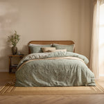 Floral Green Bedding - Perrie Leaf Muslin 100% Cotton Duvet Cover Set Forest Yard