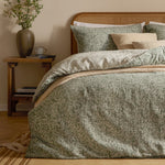Floral Green Bedding - Perrie Leaf Muslin 100% Cotton Duvet Cover Set Forest Yard