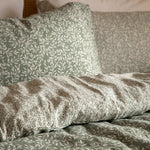 Floral Green Bedding - Perrie Leaf Muslin 100% Cotton Duvet Cover Set Forest Yard