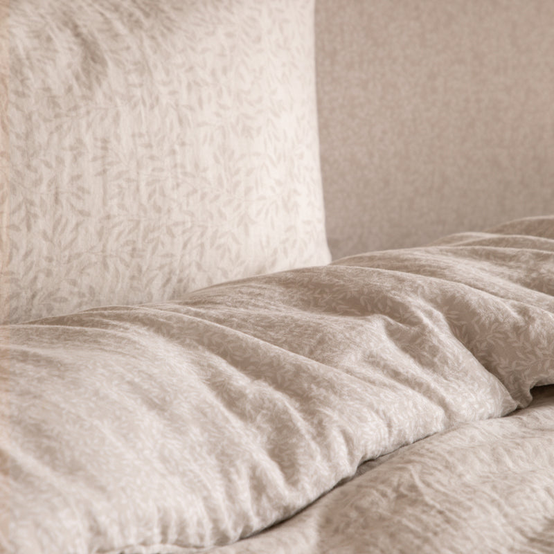 Floral Beige Bedding - Perrie Leaf Muslin 100% Cotton Duvet Cover Set Natural Yard