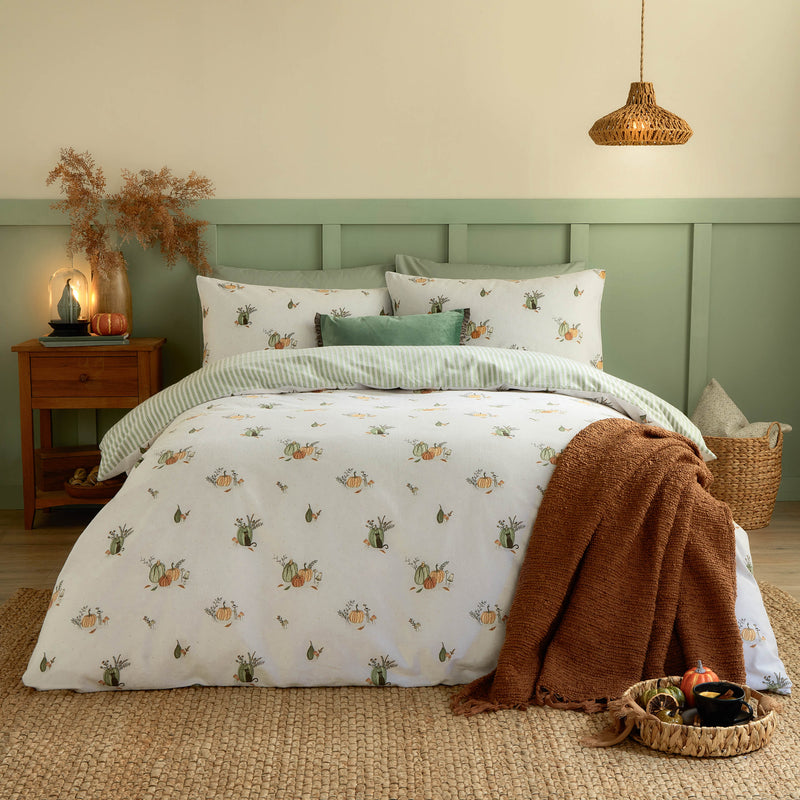  White Bedding - Pumpkin Spice Brushed Cotton Reversible Duvet Cover Set White Wylder