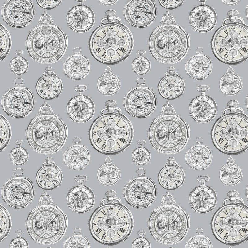 Voyage Maison Pocketwatch Printed Cotton Fabric in Charcoal