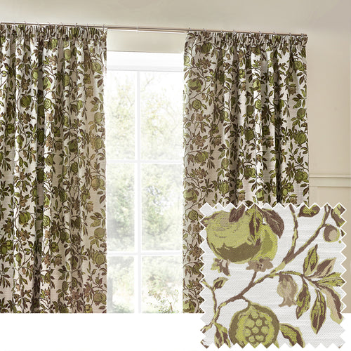 Wylder Pomegranate Pencil Pleat Curtains in Green