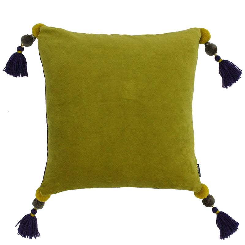 Paoletti Poonam Velvet Cushion Cover in Damson/Lemon Curry