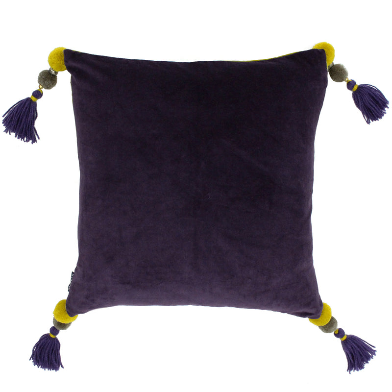 Paoletti Poonam Velvet Cushion Cover in Damson/Lemon Curry